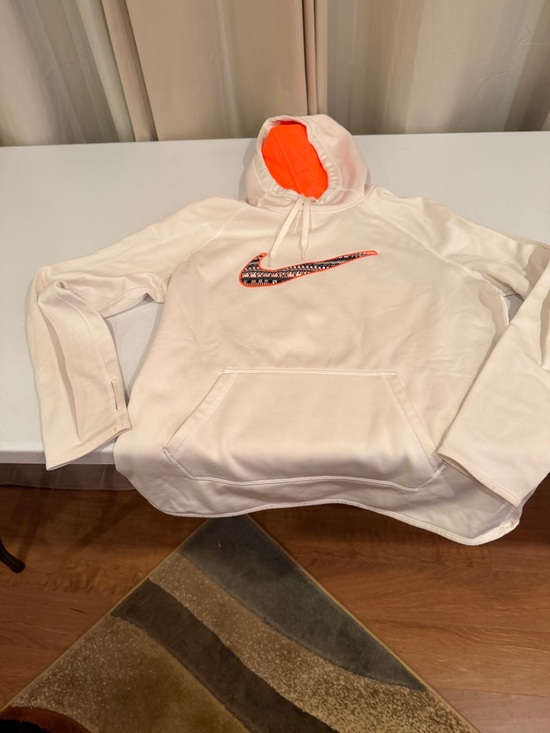 Nike Tops - Nike White Hoodie with Bright Orange Hood Lining and Orange-Trim Swoosh
